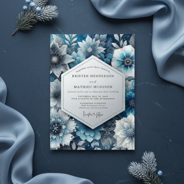 Blue Floral Moody Romance Wedding Invitation (Creator Uploaded)