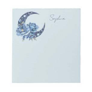 Blue Floral Moon Notepad