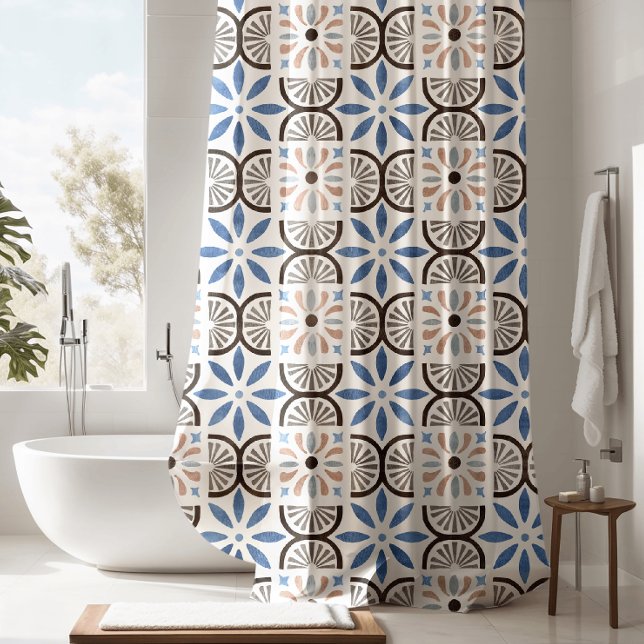 Blue Floral Moroccan Tile Pattern Shower Curtain (Creator Uploaded)