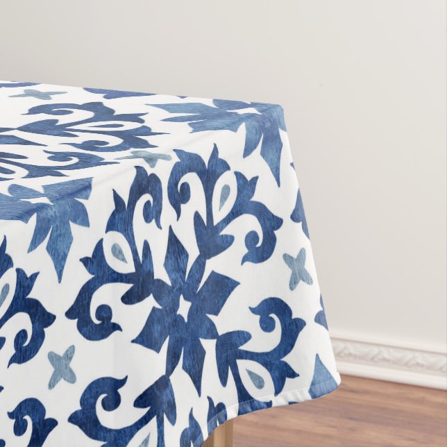 Blue Floral Moroccan Tile Pattern  Tablecloth (In Situ)