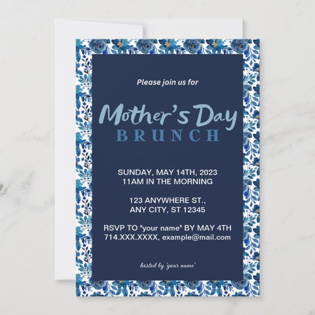 Blue Floral Mother's Day Brunch Invitation (Front)