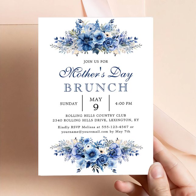 Blue Floral Mother's Day Brunch Party Invitation (Creator Uploaded)