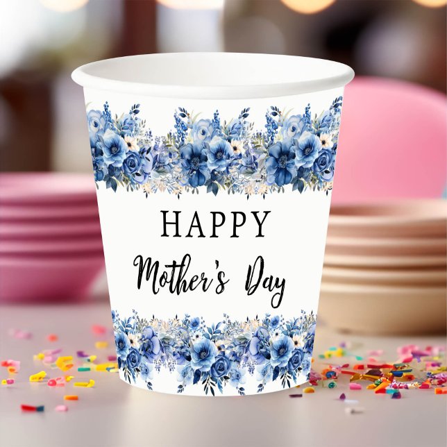 Blue Floral Mother's Day Brunch Party Paper Cups (Creator Uploaded)