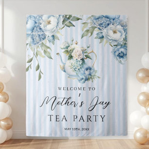 Blue Floral Mother's Day Tea Party Backdrop Tapestry