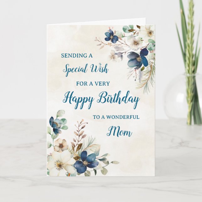 Blue Floral Mum Birthday Card (Front)