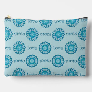 Blue Floral Mum Love Pattern Accessory Pouch