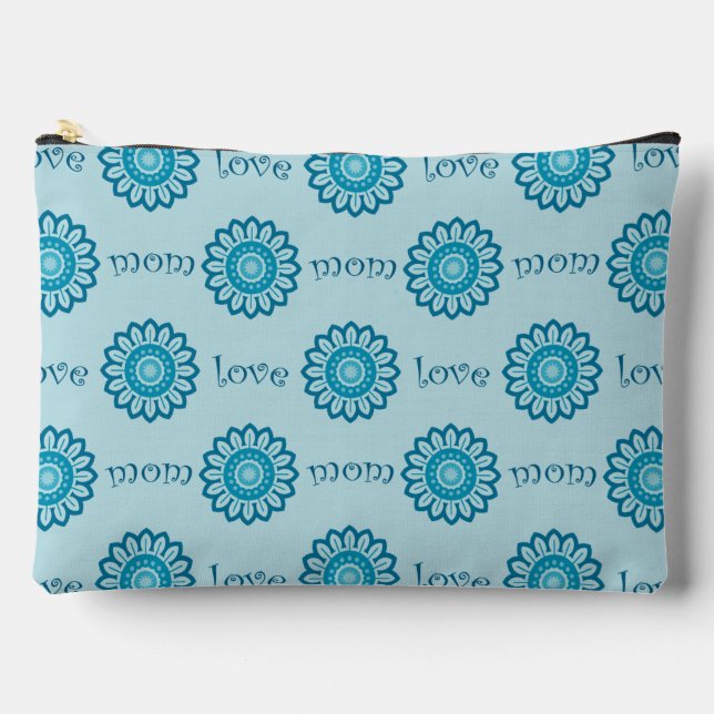 Blue Floral Mum Love Pattern Accessory Pouch (Front)