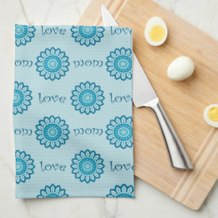 Blue Floral Mum Love Pattern Tea Towel