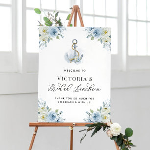 Blue Floral Nautical Bridal Luncheon Welcome Poster