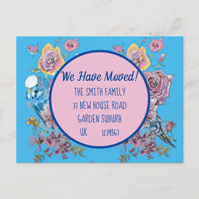 Blue Floral New Address Postcard, We Are Moving Postcard (Front)