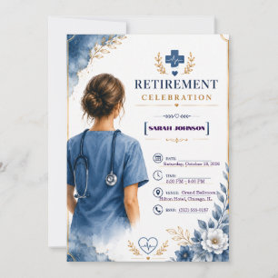 Blue Floral Nurse Retirement  Invitation
