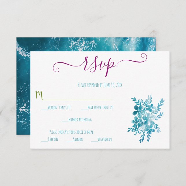 Blue Floral Ocean RSVP Cards (Front/Back)
