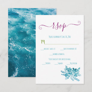 Blue Floral Ocean Wedding RSVP Card