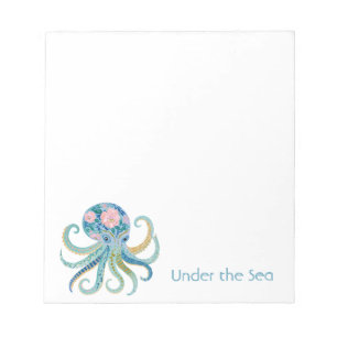 Blue Floral Octopus Notepad