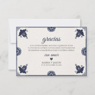Blue Floral Otomi Simple Fiesta Spanish Wedding Thank You Card