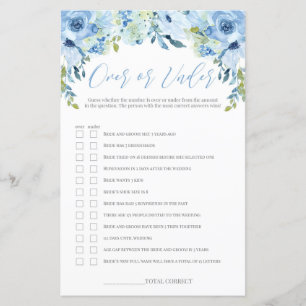 Blue floral over or under bridal shower game