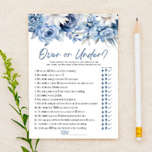 Blue Floral Over or Under Bridal Shower Game  Stationery