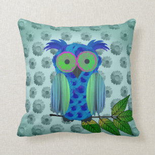 Blue Floral Owl Cushion