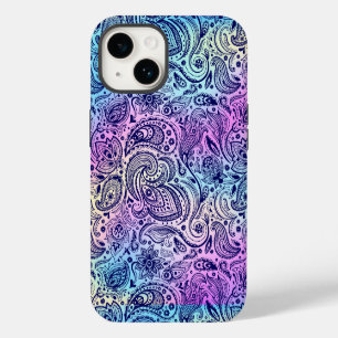 Blue Floral Paisley Over Iridescent Background iPhone 14 Case