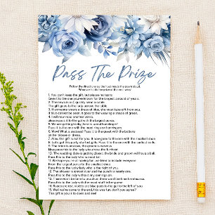 Blue Floral Pass The Prize Bridal Shower Game Stationery