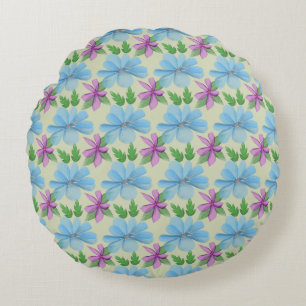 Blue Floral Pattern Aesthetic   Watercolor Flower  Round Cushion