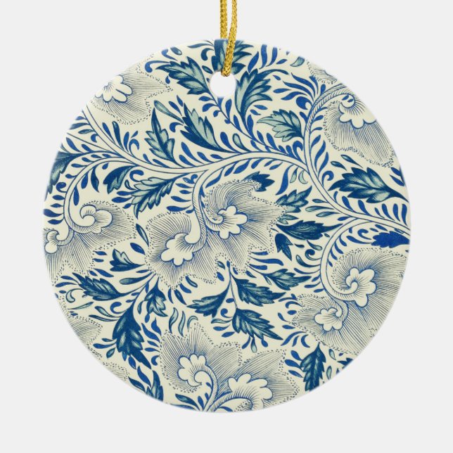 Blue Floral Pattern Antique Asian Design Ceramic Tree Decoration (Front)