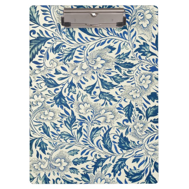 Blue Floral Pattern Antique Asian Design Clipboard (Front)