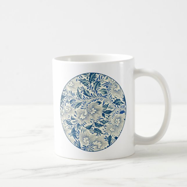 Blue Floral Pattern Antique Asian Design Coffee Mug (Right)