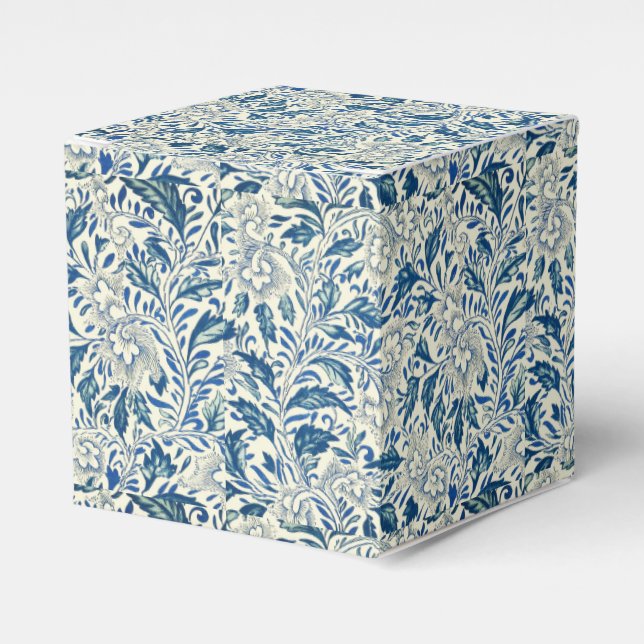 Blue Floral Pattern Antique Asian Design Favour Box (Front Side)