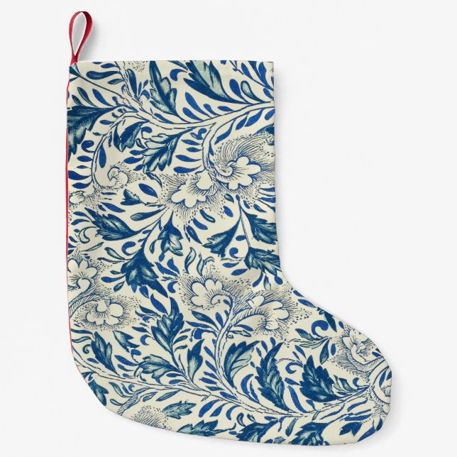 Blue Floral Pattern Antique Asian Design Small Christmas Stocking (Front)