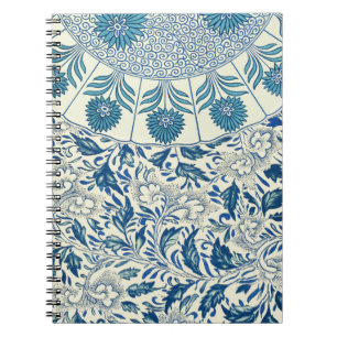 Blue Floral Pattern Antique Asian Design Spiral Notebook
