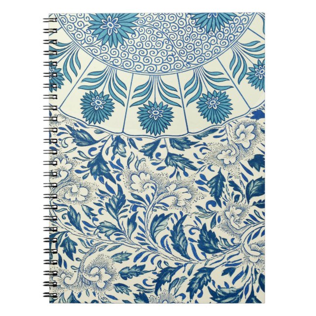 Blue Floral Pattern Antique Asian Design Spiral Notebook (Front)