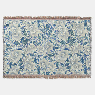 Blue Floral Pattern Antique Asian Design Throw Blanket
