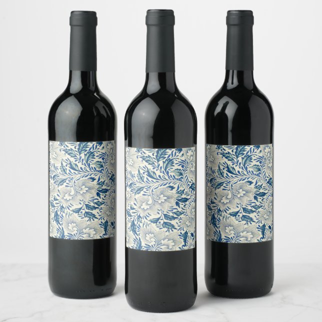 Blue Floral Pattern Antique Asian Design Wine Label (Bottles)