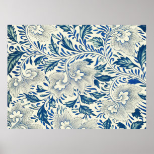 Blue floral Pattern Antique Vintage Poster
