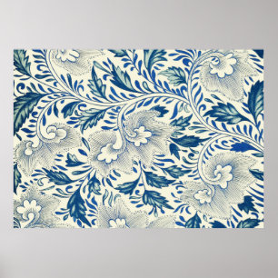 Blue floral Pattern Antique Vintage Poster
