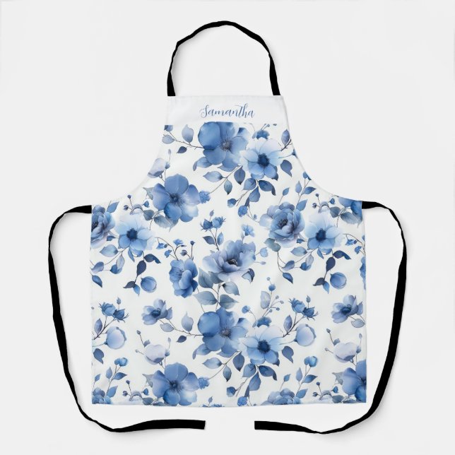 Blue Floral Pattern  Apron (Front)