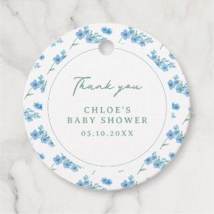 Blue Floral Pattern Baby Shower Favour Tags