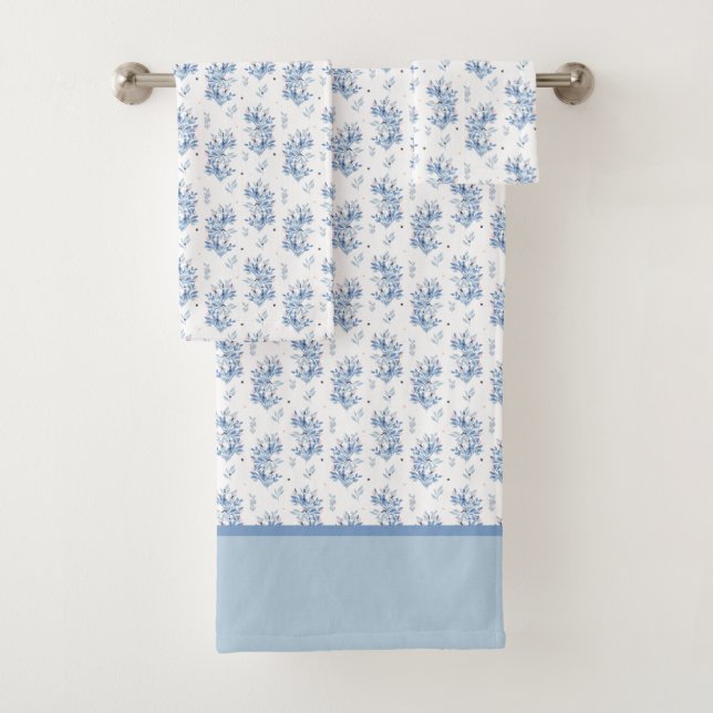 Blue Floral Pattern Bath Towel Set (Insitu)