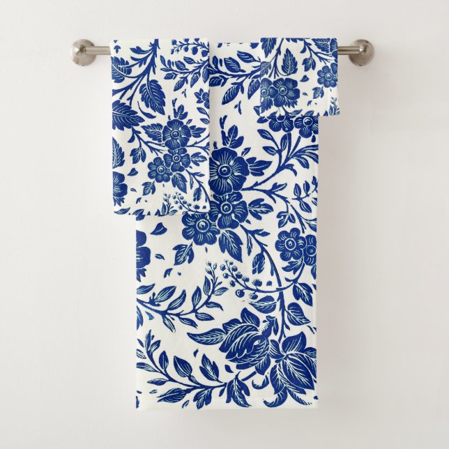 Blue Floral Pattern Bath Towel Set (Insitu)