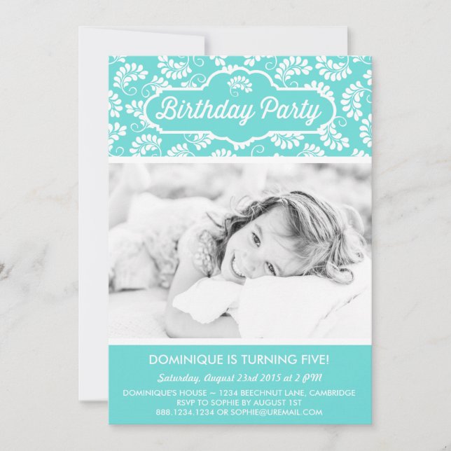 BLUE FLORAL PATTERN BIRTHDAY INVITATION (Front)