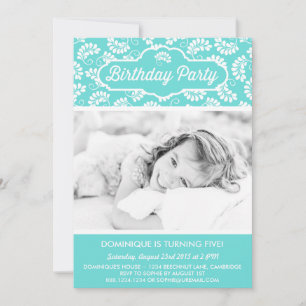 BLUE FLORAL PATTERN BIRTHDAY INVITATION