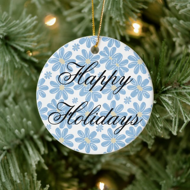 Blue Floral Pattern - Ceramic Holiday Ornament (Tree)