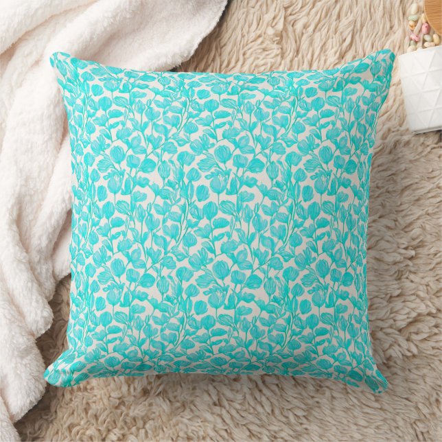 blue floral pattern cushion (Blanket)
