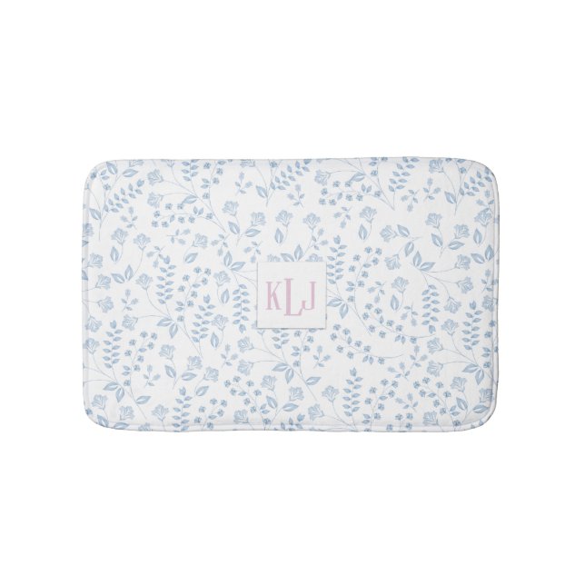 Blue Floral Pattern Custom Small Bath Mat (Front)