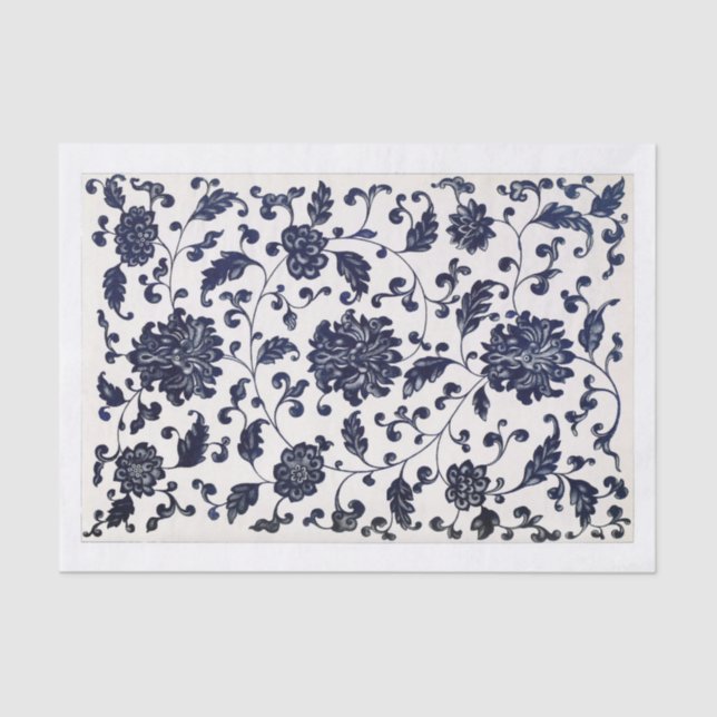 Blue floral pattern decoupage tissue paper (Front)