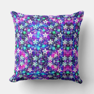 Blue Floral Pattern - Edelweiss Flower Geometric Cushion