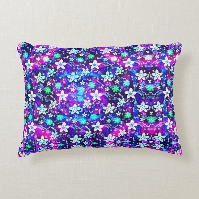 Blue Floral Pattern - Edelweiss Flower Geometric Decorative Cushion (Front)