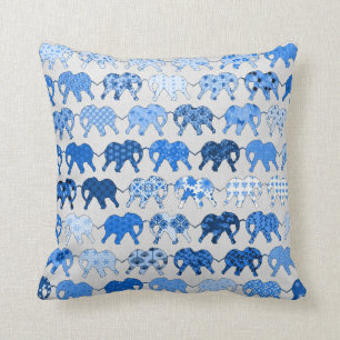 Blue Floral Pattern Elephants Cushion