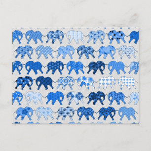 Blue Floral Pattern Elephants Postcard
